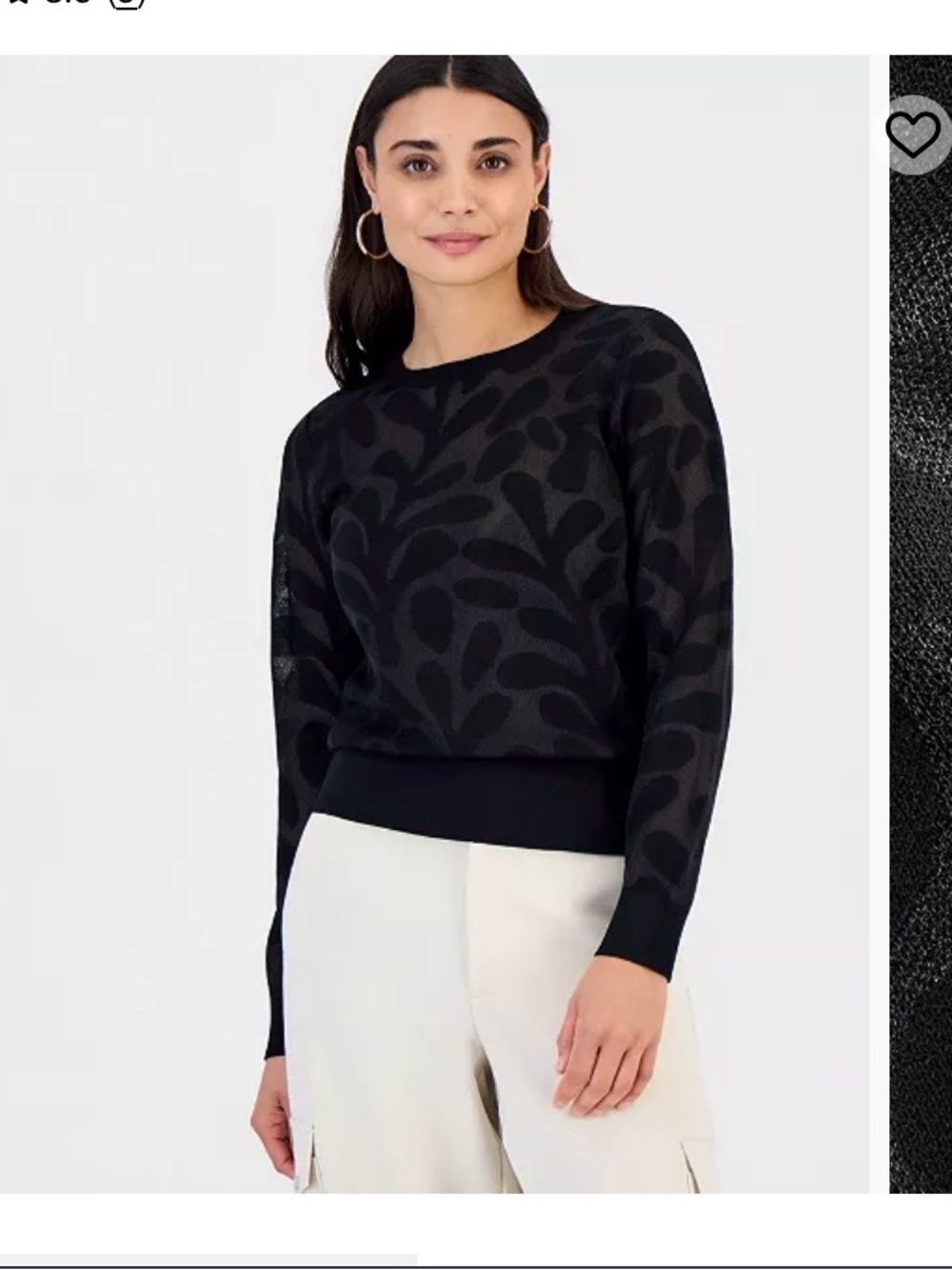 INC International Concepts Black Tonal Leaf-Pattern Crewneck Sweater
